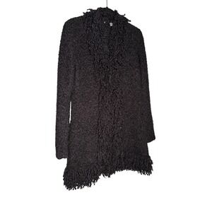 Halogen black fringe shag cardigan sweater long dark gothic whimsical